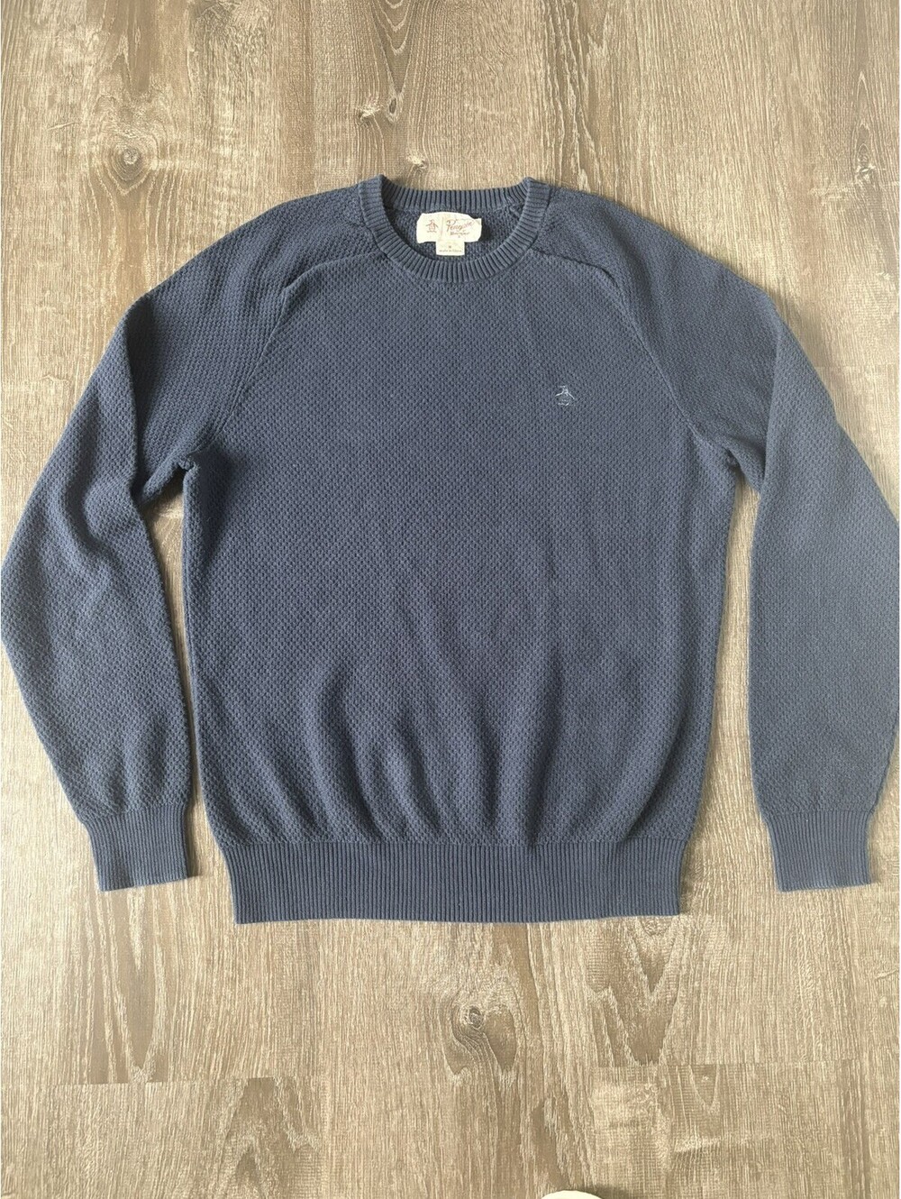 Original Penguin Sweater Mens Medium Blue Pullover Textured Long Sleeve Crew